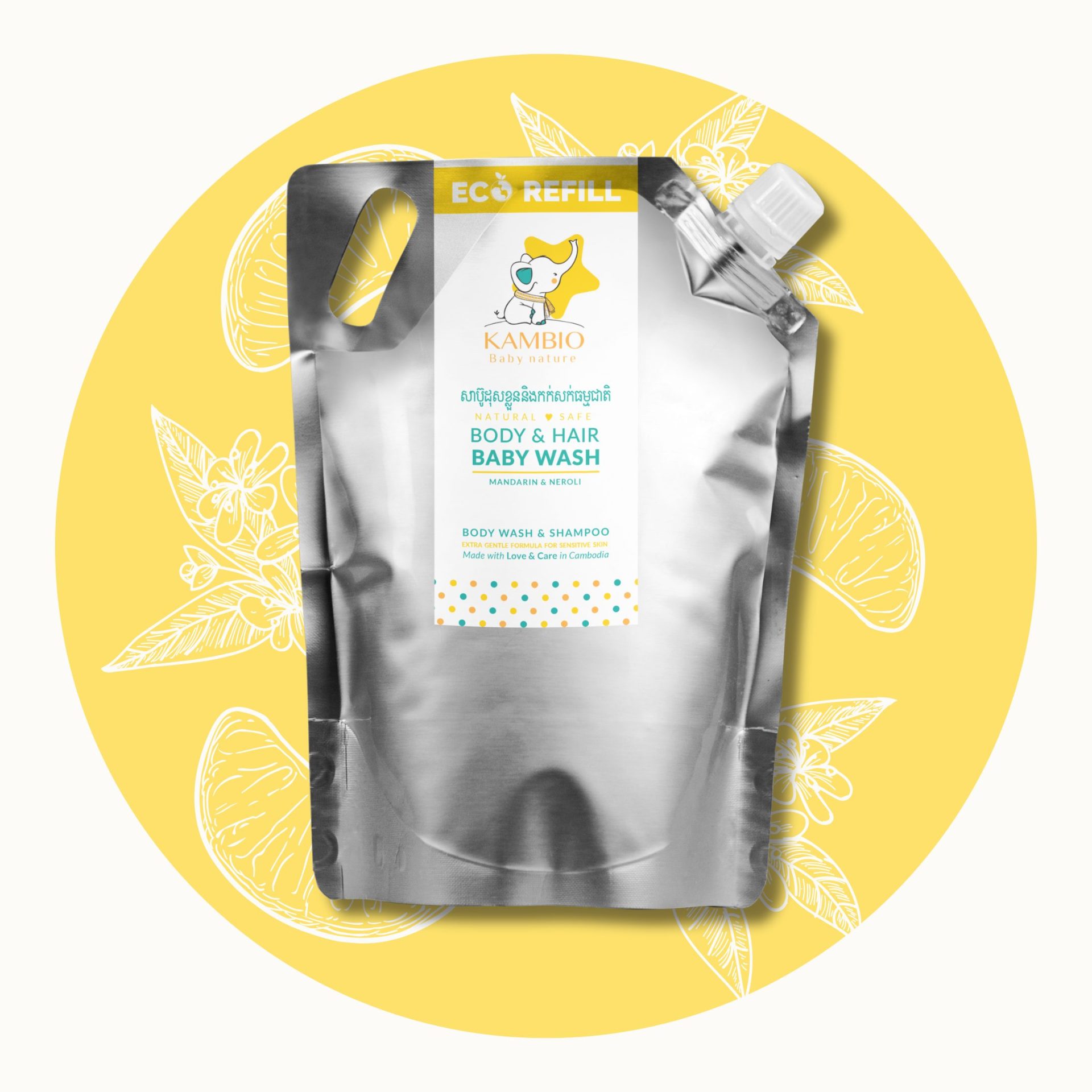 Natural hair & body baby wash by kambio nature neroli orange blossom refill 1 liter