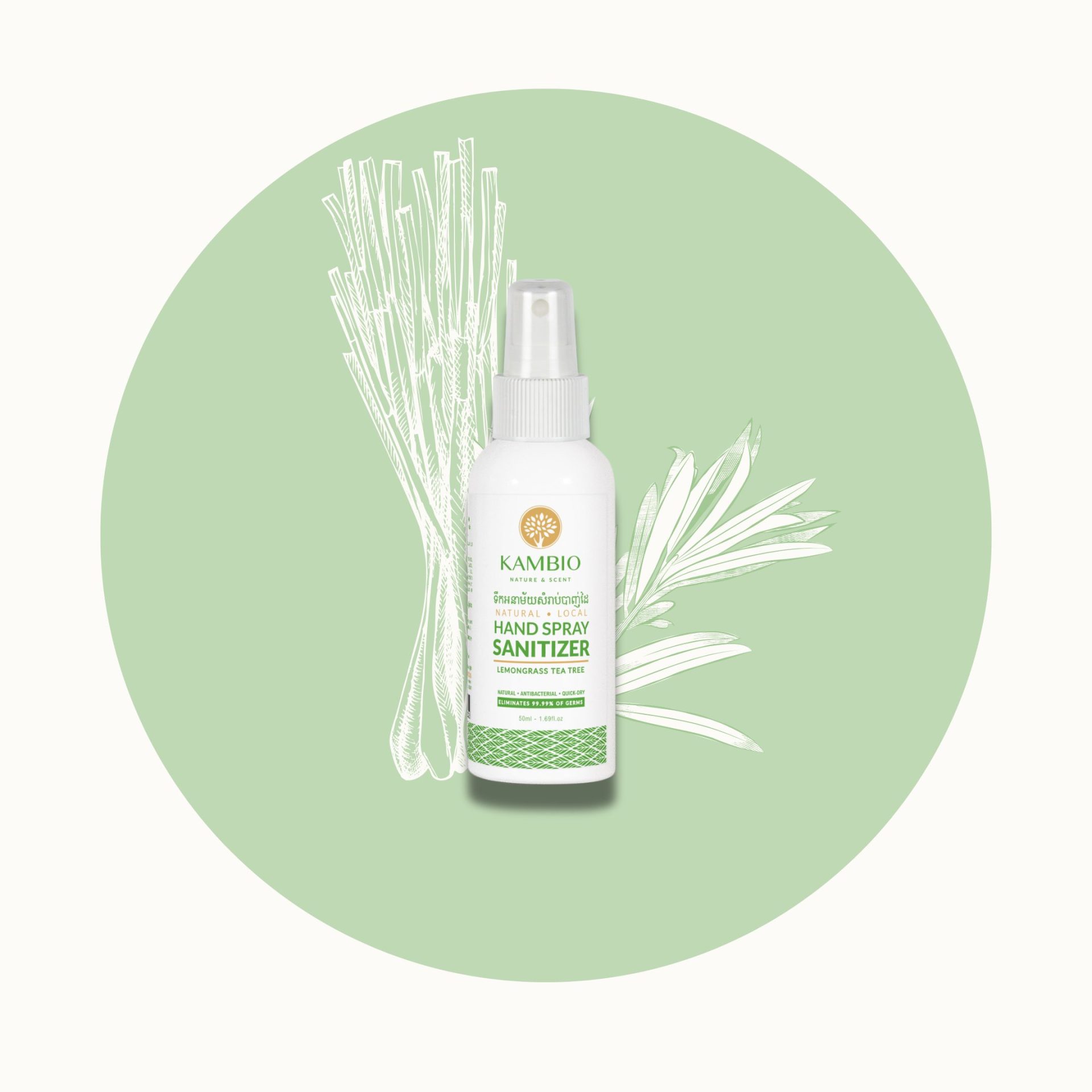 natural hand spray sanitizer tea tree lemongrass 50ml bottle by kambio nature